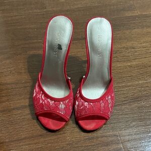 Nine West Red Lace Open-Toe Mules